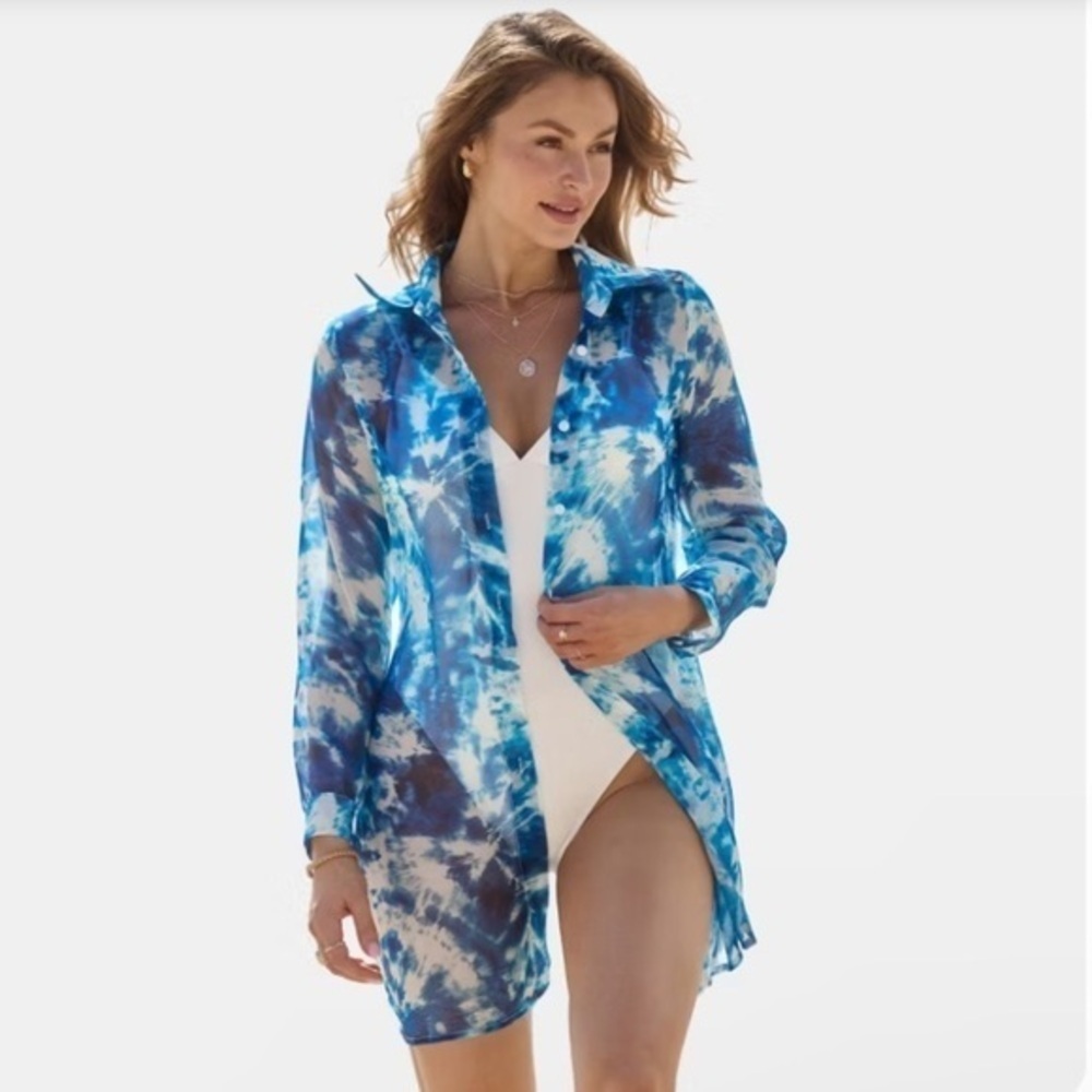 CUPSHE Tie Dye Collared Cover Up Size XL